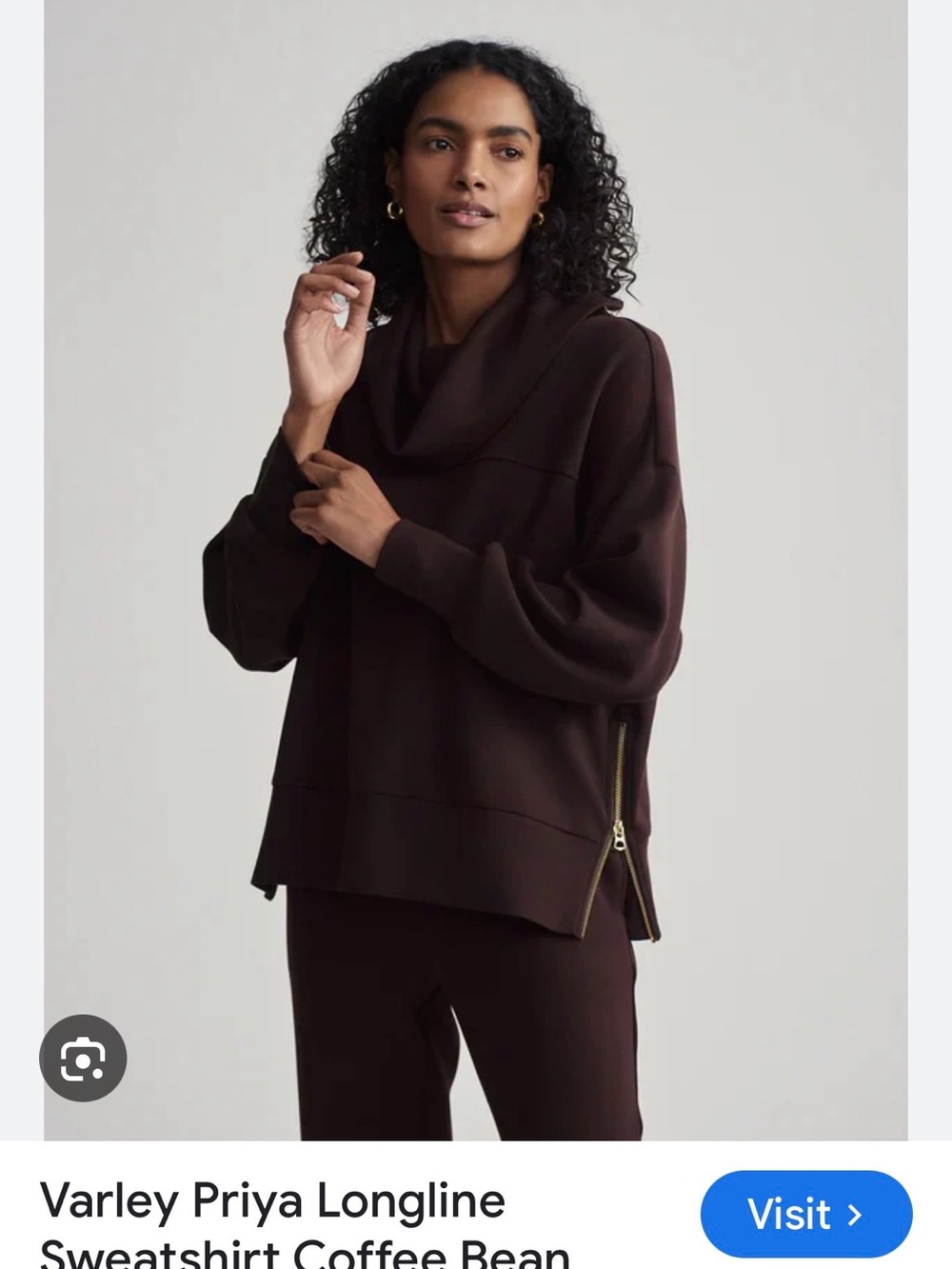 Varley Cowl Neck Longline Sweatshirt - Coffee Brown